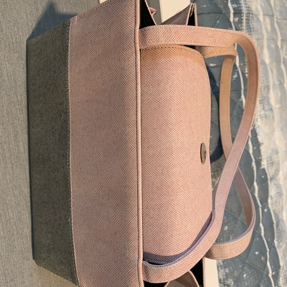 KATE SPADE PINK GREY HANDBAG MEDIUM SATCHEL PURSE FABRIC, CLASSIC STYLE - Picture 5 of 16